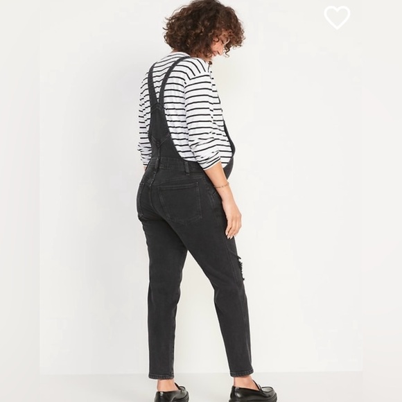 Old Navy Maternity Black Taper Denim Overalls Size 6 Short Petite - Picture 2 of 5